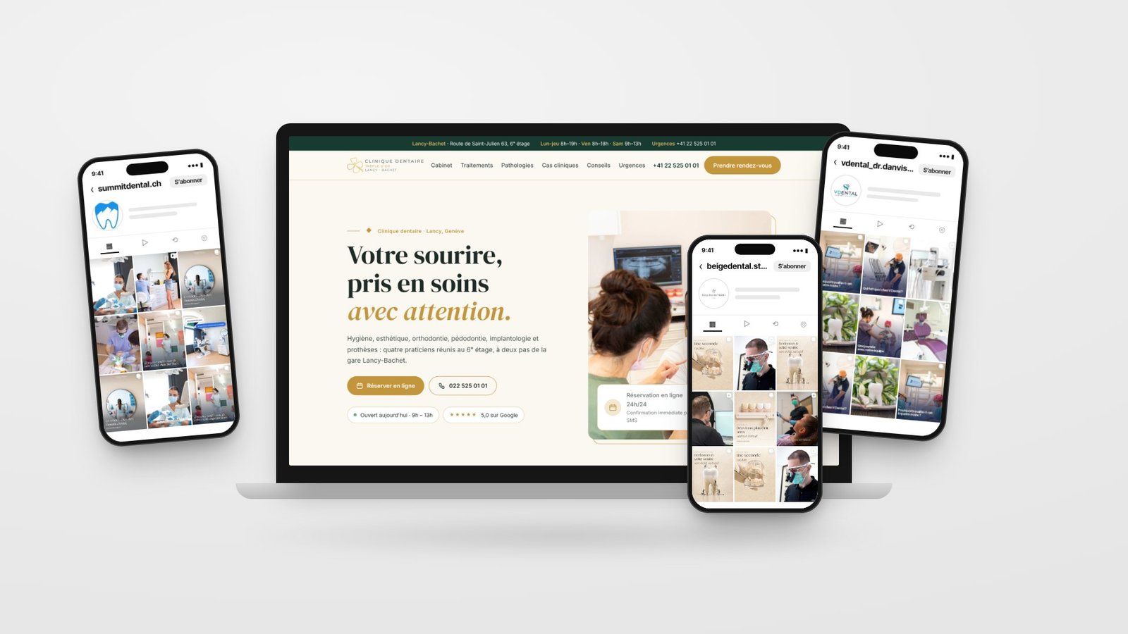 Nouveau site Trèfle d'Or et comptes Instagram de Summit Dental, Beige Dental Studio et VDENTAL