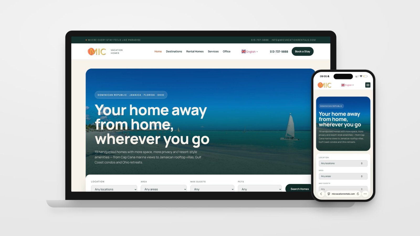 Site MIC Vacation Rentals sur ordinateur et mobile