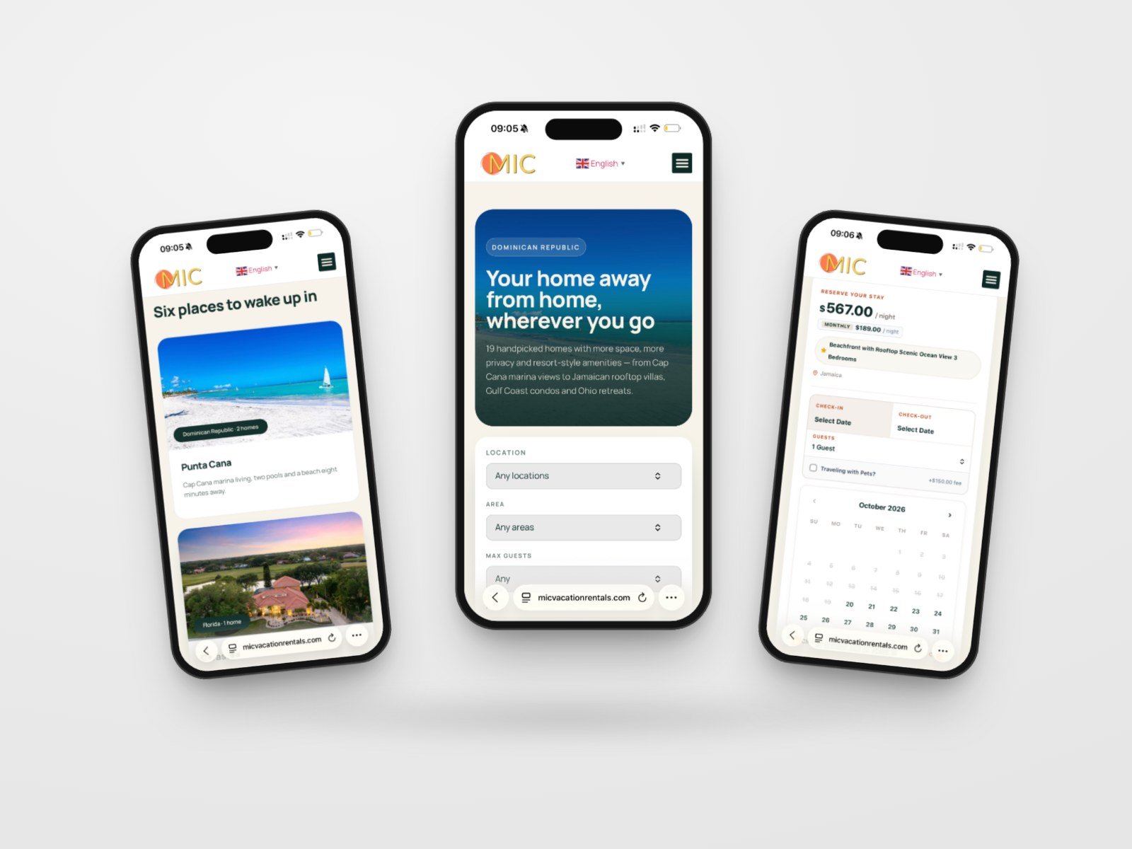 Site MIC Vacation Rentals sur mobile