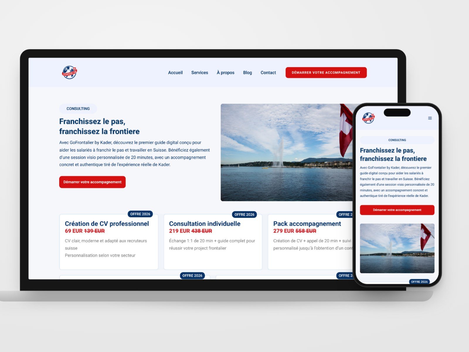 Site GoFrontalier sur ordinateur et mobile