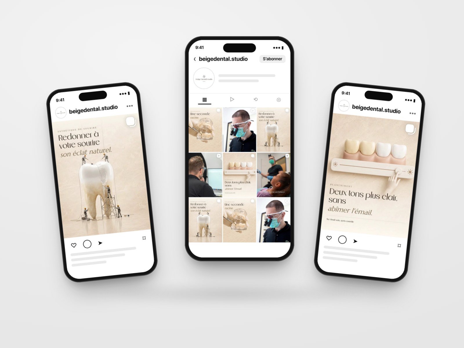 Réseaux sociaux Beige Dental Studio sur téléphones