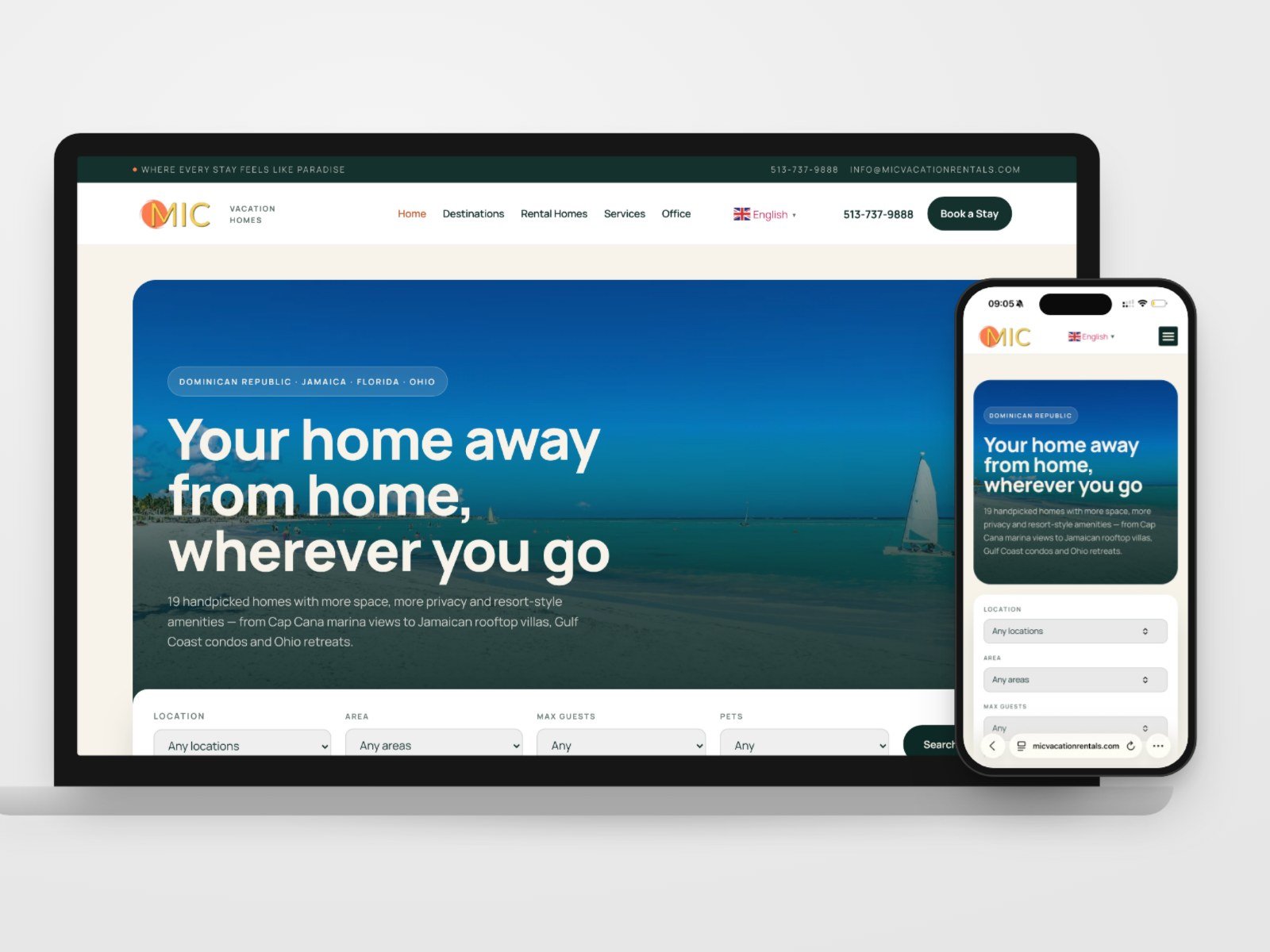 Site MIC Vacation Rentals sur ordinateur et téléphone