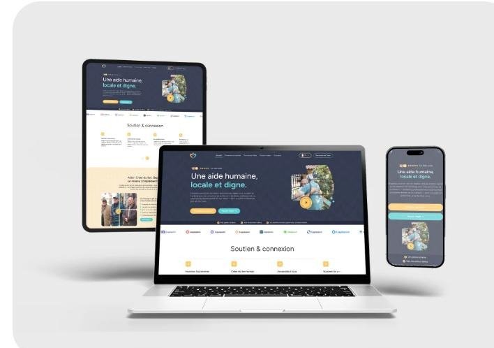 Site web présenté sur ordinateur, tablette et téléphone