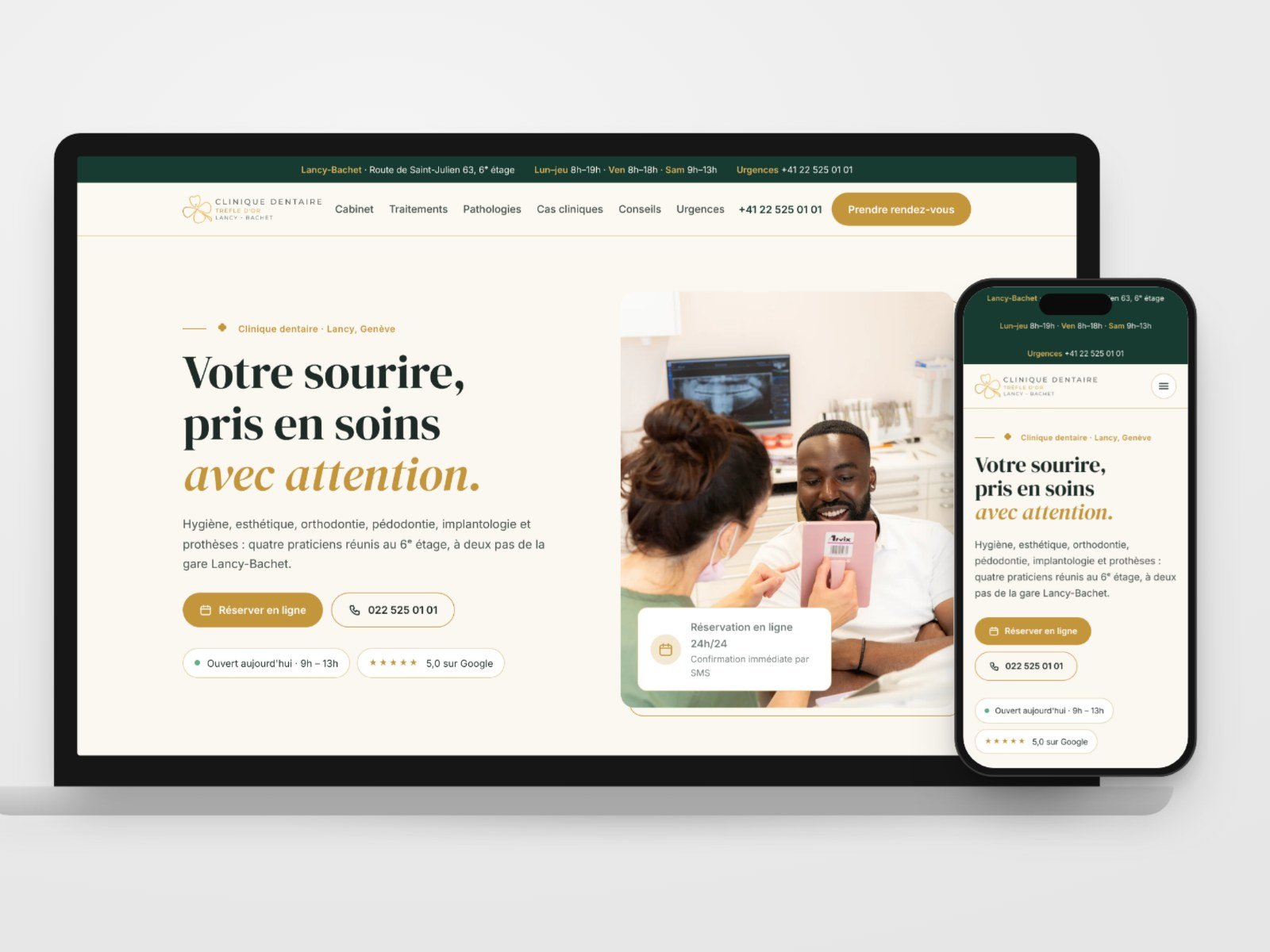 Nouveau site de la Clinique Dentaire Trèfle d'Or sur ordinateur et mobile